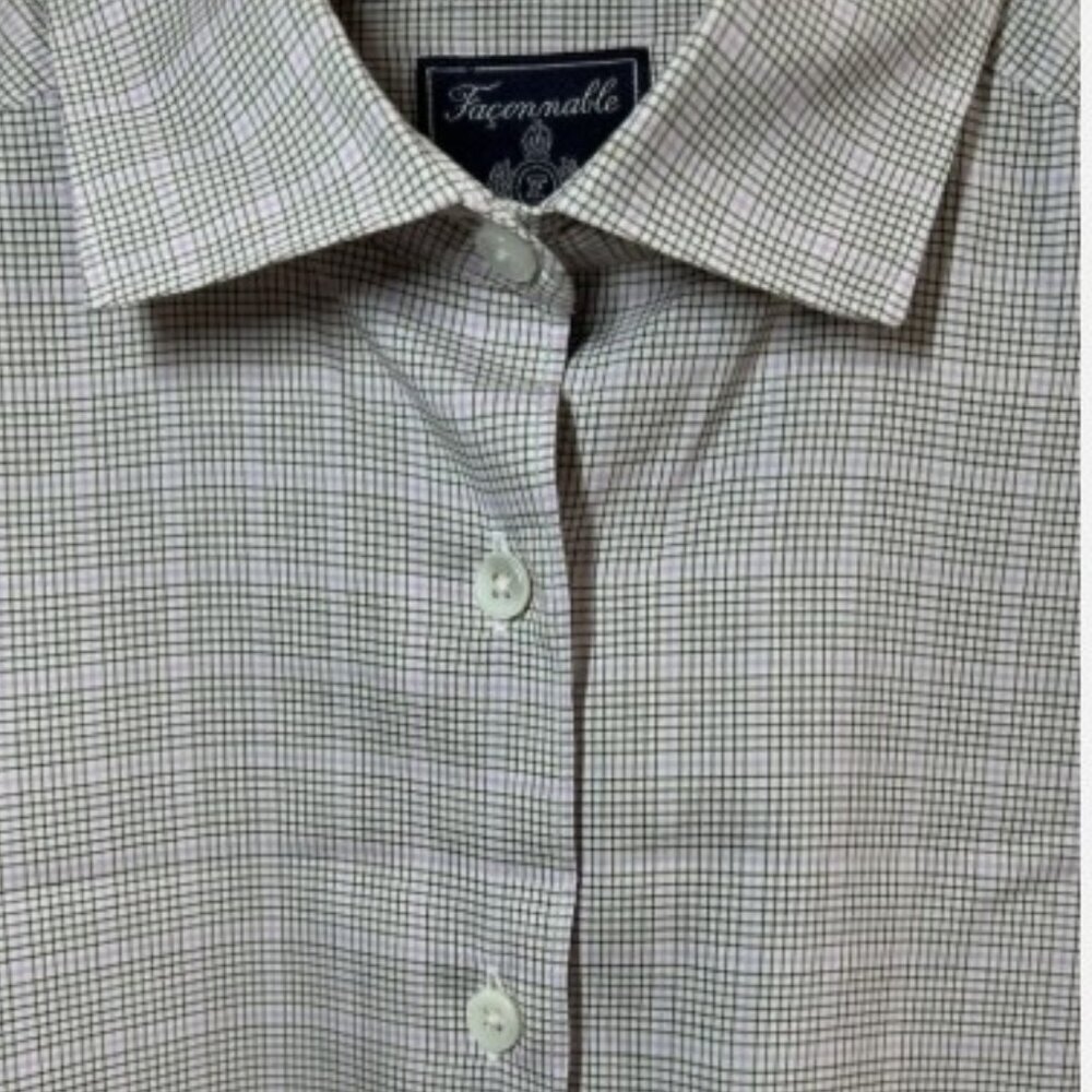 Faconnable Women’s Woven Check Print Button Down Cotton Dress Shirt Size Small - Picture 9 of 11